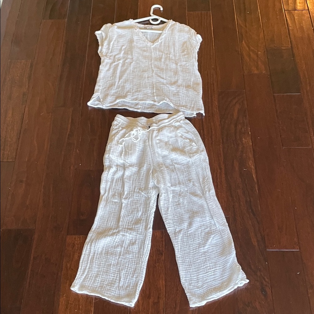 Michael Stars Draya Gauze V-Neck Top, White